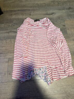 Women's Pink and White Striped Long-Sleeve Top